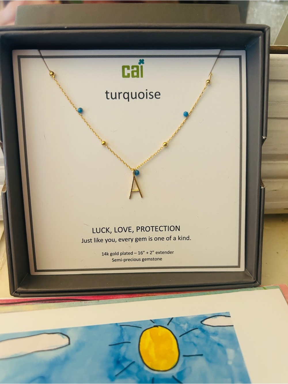 Turquoise Initial 'A' 14k Gold-Plated Necklace - Turquoise